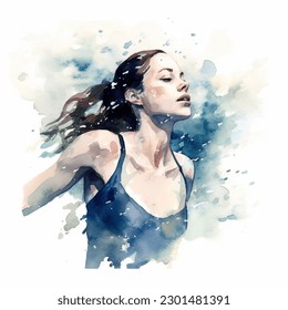 Illustration of a women swimming in watercolor  - Powered by Shutterstock