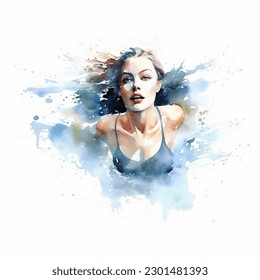 Illustration of a women swimming in watercolor  - Powered by Shutterstock