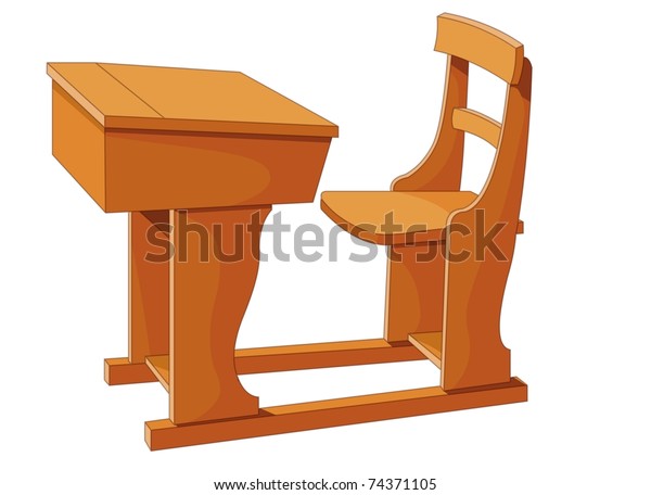 Illustration Wooden Desk Attached Chair Stock Illustration 74371105