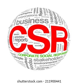 Illustration Of Word Tags Wordcloud Ball Sphere Of  Csr - Corporate Social Responsibility