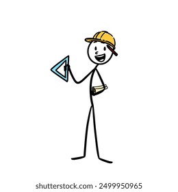 illustration of a worker wearing a project helmet, holding a ruler and a roll of paper - Powered by Shutterstock