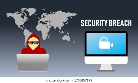 Illustration Of World Map Of Security Breach Concept For Zoom Cloud Meetings Application. Cyber Security Concept For Hacking And Malware.