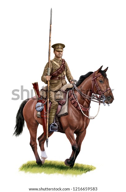 白い背景に英国の騎馬兵の騎馬姿のイラスト のイラスト素材