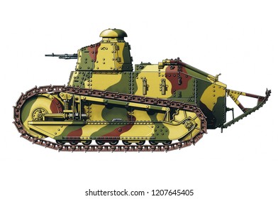 Illustration Of A WW1 French Tank On White Background