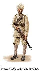 Illustration Of A WW1 Indian Infantryman On White Background