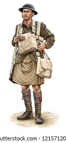 Illustration Of A WW1 Scottish Soldier On White Background