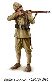 Illustration Of A WW1 Turkish Soldier Isolated On White Background