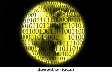 illustration of the yellow earth and binary code