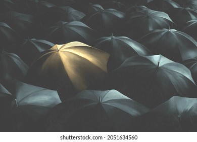illustration of yellow umbrella among others anonymous; best solution business concept