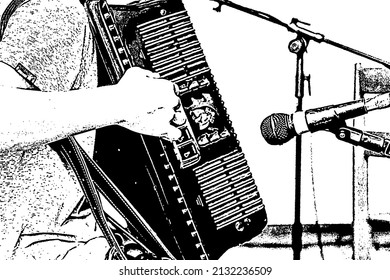 Illustration Of Young Artist Playing Their Accordion At A Music Recital