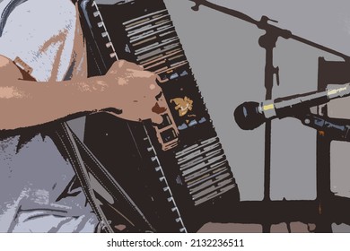 Illustration Of Young Artist Playing Their Accordion At A Music Recital