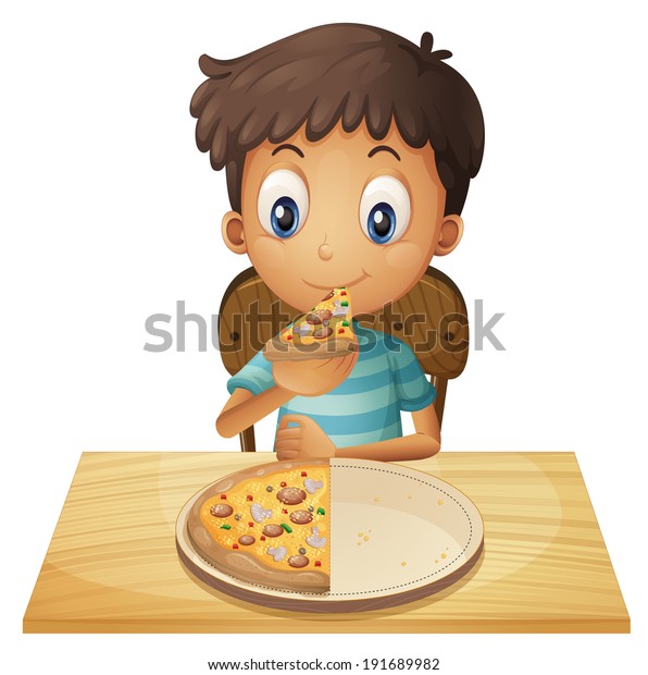 Illustration Young Boy Eating Pizza On Stock Illustration 191689982 ...