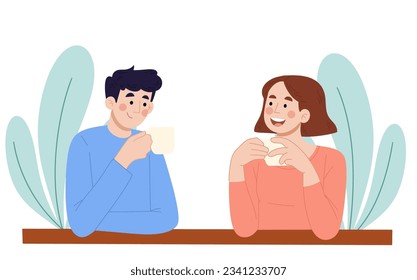 Illustration of a young couple spending time drinking warm drinks together - Powered by Shutterstock