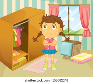 Illustration Of A Young Girl With A Bad Hair Day