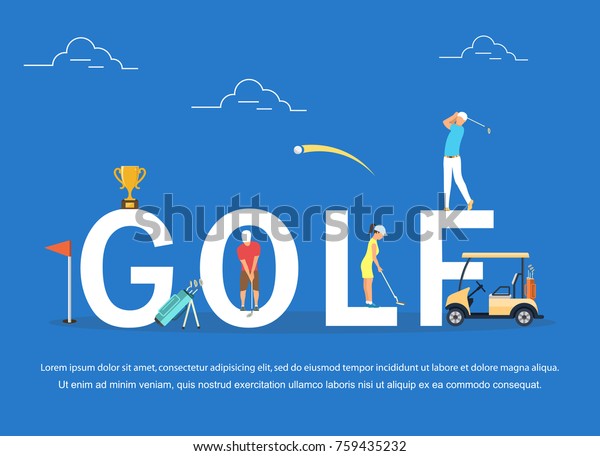 \
illustration of young people playing Golf. Flat\
design