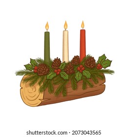 Illustration Of A Yule Log With Candles.