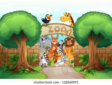 Illustration Zoo Animals Beautiful Nature Stock Vector (Royalty Free ...