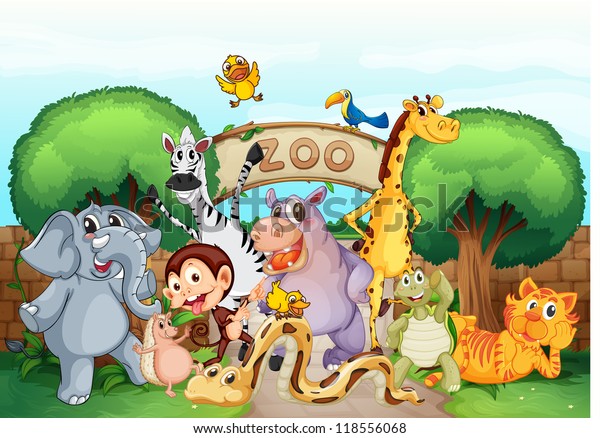 動物園と美しい自然の動物のイラスト のイラスト素材