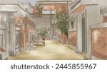 The illustrations of an alley old house building korean style, backgrounds korean drama.