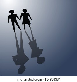 illustrations of broken relationship, couple shadow was ignoring each other.