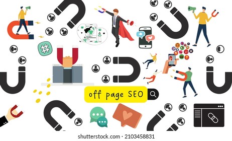 Illustrations And Concepts Of Off Page SEO Strategy Optimization Are Often Done On A Website Or Blog To Attract Visitors On Search Engines. 