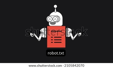 Illustrations, flat image concepts and text from robot.txt. Robot txt is often used in blogging and website, with icons isolated. 