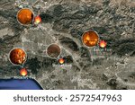 Illustrative map of the Los Angeles wildfire showing approximate fire zones. The most destructive fire in Los Angeles history, the Palisades Fire. Satellite image provided by NASA.