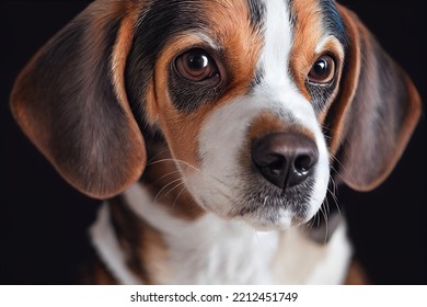 Illustrative Portrait Of A Beagle Dog Face Closeup, Detailed Cinema Graphic With Shallow Depth Of Field.