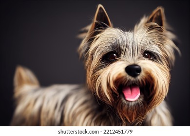 Illustrative Portrait Of A Cairn Terrier Dog Face Closeup, Detailed Cinema Graphic With Shallow Depth Of Field.