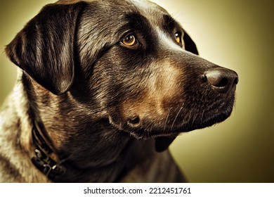 Illustrative Portrait Of A Labrador Retriever Dog Face Closeup, Detailed Cinema Graphic With Shallow Depth Of Field.