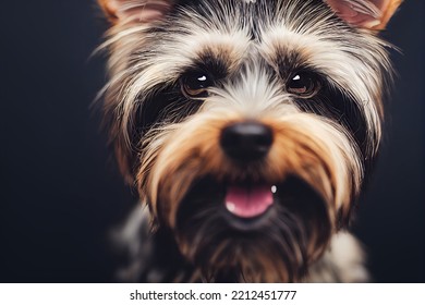 Illustrative Portrait Of A Silky Terrier Dog Face Closeup, Detailed Cinema Graphic With Shallow Depth Of Field.