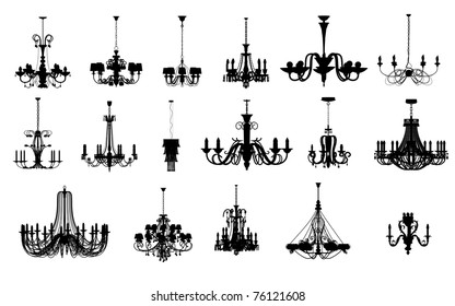 An image of 17 different shapes of chandelier