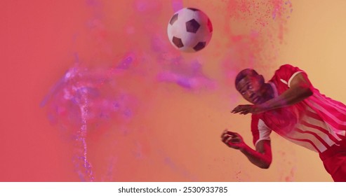 Image of african american male soccer player over spots. Global sport and digital interface concept digitally generated image. - Powered by Shutterstock