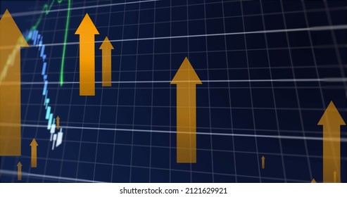 Image of arrows over financial data processing. global business, finances and digital interface concept digitally generated image.