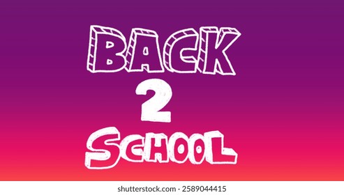 Image of back 2 school text on purple background. School, education, learning and communication concept digitally generated image.