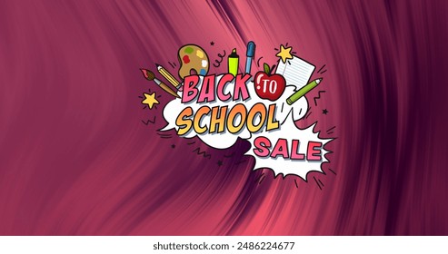 Image of back to school sale text banner against abstract textured purple gradient background. Sale discount and retail business concept - Powered by Shutterstock