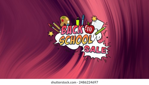 Image of back to school sale text banner against abstract textured purple gradient background. Sale discount and retail business concept - Powered by Shutterstock