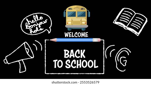 Image of back to school text over school icons. Global education and digital interface concept digitally generated image. - Powered by Shutterstock