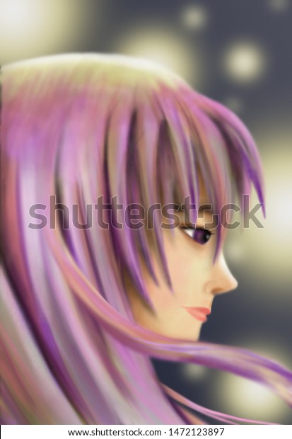 Image Beauty Girl Anime Purple Hair Stock Illustration 1472123897