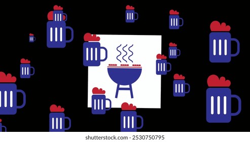 Image of beer glasses in red and blue colours of flag of united states of america. American tradition and celebration concept digitally generated image. - Powered by Shutterstock