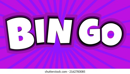 Image of bingo over purple striped background. games, national bingo day concept digitally generated image.