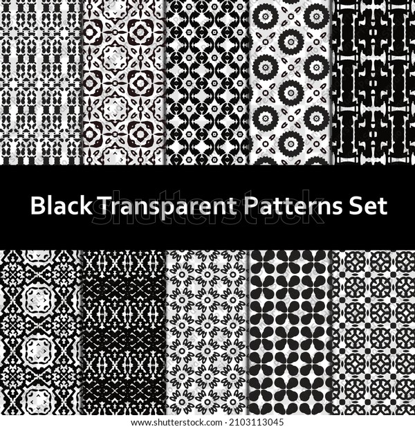 Image of Black Seamless Pattern in Transparent\
Background 