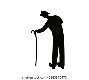 image of a black silhouette of an elderly person draped on a white background - Powered by Shutterstock