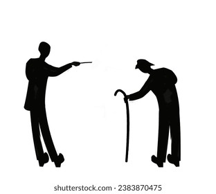 image of a black silhouette of an elderly person draped on a white background - Powered by Shutterstock