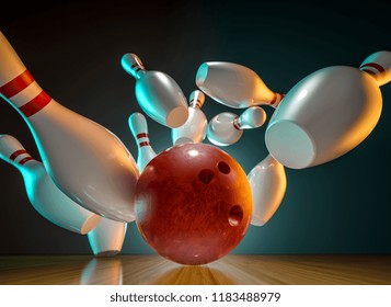 image of bowling action 3d rendering