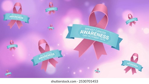 Image of breast cancer awareness text over on blue background. breast cancer positive awareness campaign concept digitally generated image. - Powered by Shutterstock