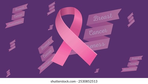 Image of breast cancer awareness text over pink breast cancer ribbon. breast cancer positive awareness campaign concept digitally generated image. - Powered by Shutterstock