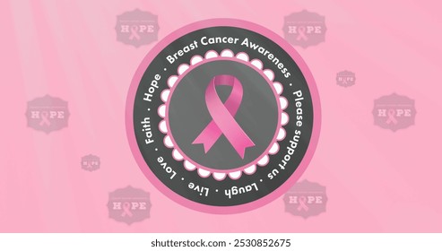 Image of breast cancer awareness text over pink breast cancer ribbon. breast cancer positive awareness campaign concept digitally generated image. - Powered by Shutterstock