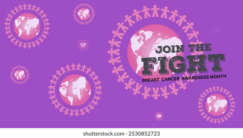 Image of breast cancer awareness text over pink people and globes. breast cancer positive awareness campaign concept digitally generated image. - Powered by Shutterstock