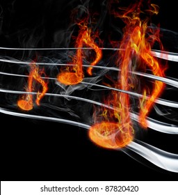 Image of burning music on a black background